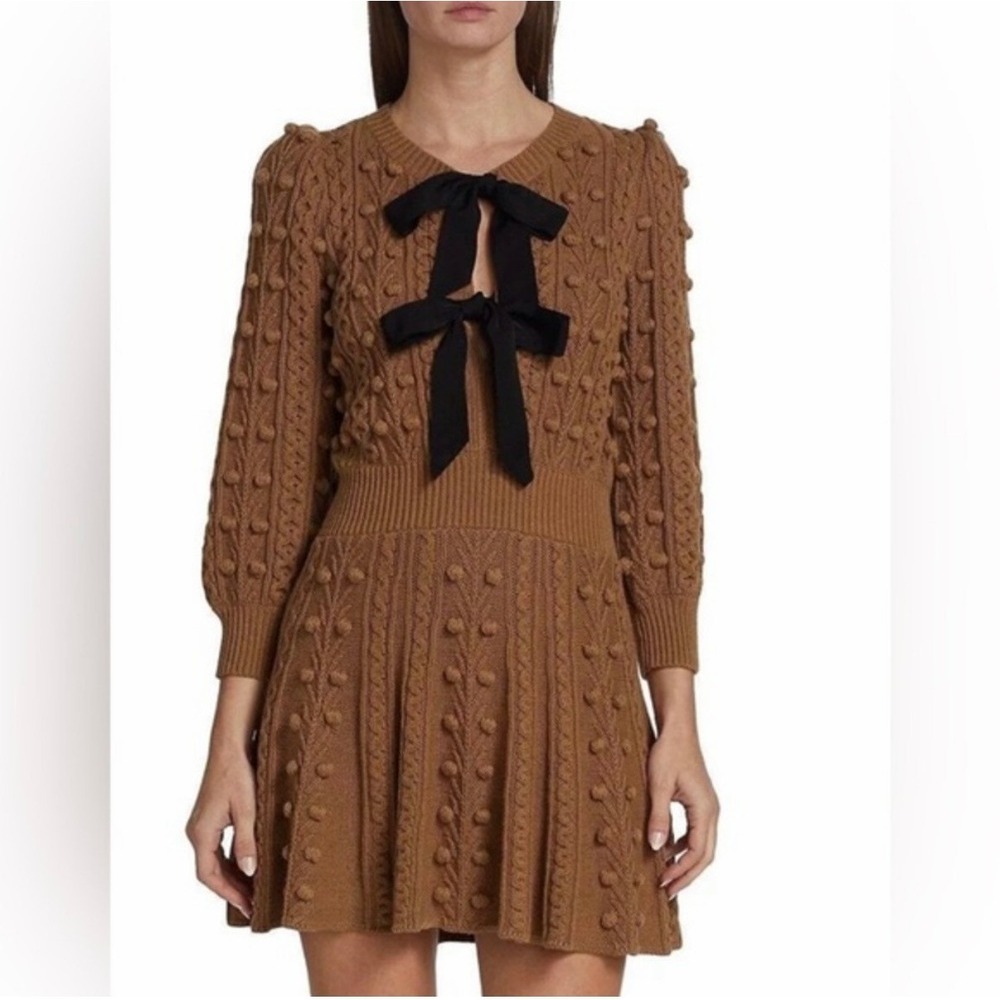 Alice + Olivia Kitty Bow Front‎ Cable Knit Mini Dress Size M